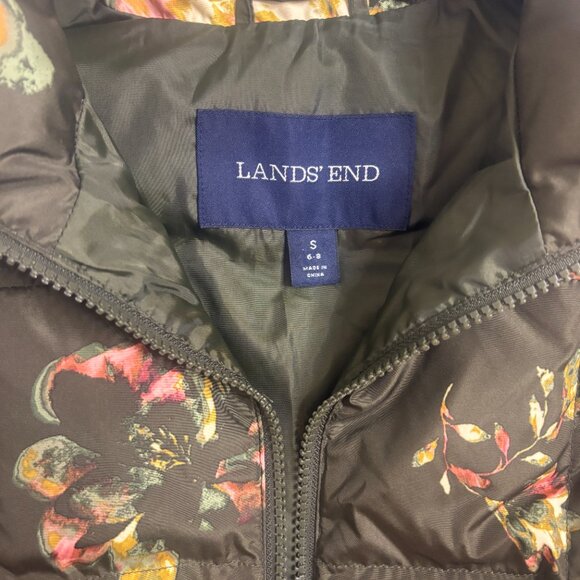 Lands' End Olive Green Floral Puffer Vest Women's Size Small S - Picture 3 of 4